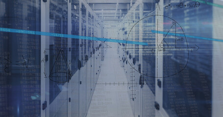 Fototapeta na wymiar Image of data processing over server room