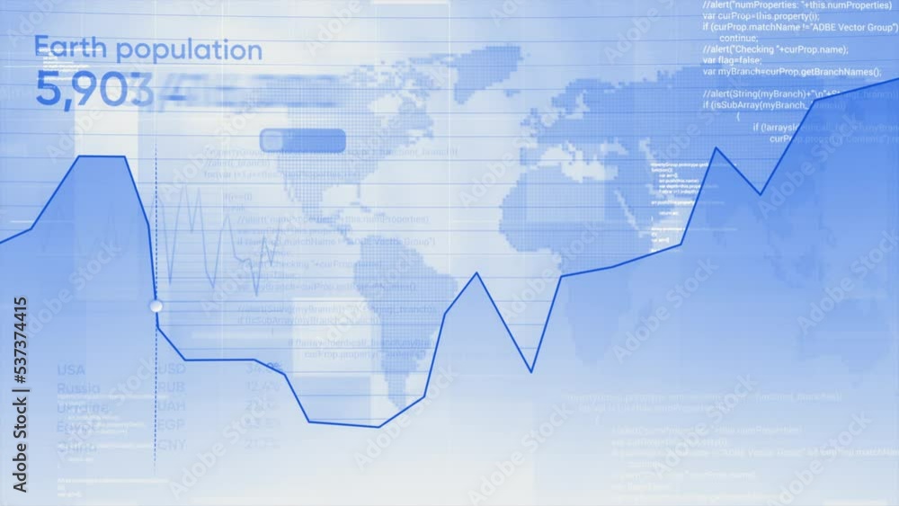 Poster graph with growing population on planet earth. motion. various graphics where demographics are visua