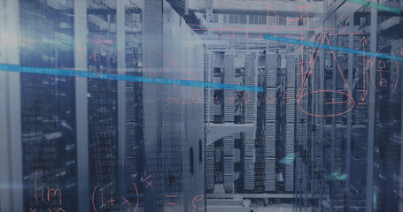 Image of data processing over server room
