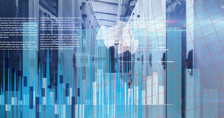 Image of data processing over server room