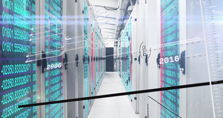 Image of data processing over server room
