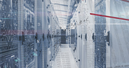 Fototapeta na wymiar Image of data processing over server room