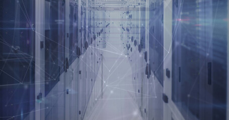 Image of data processing over server room