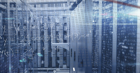 Image of data processing over server room