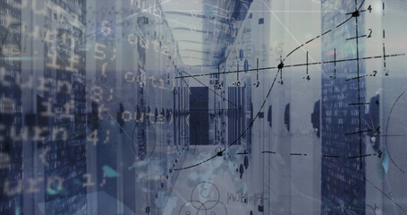 Image of data processing over server room