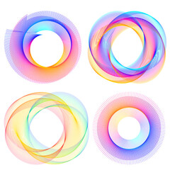 Set design element circle. Isolated bold vector colors  golden ring from. Abstract glow wavy stripes of many glittering swirl created using Blend Tool. Vector illustration EPS10 for your presentation