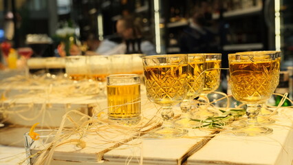 Cocktails and drinks with its glass