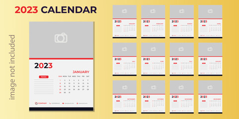 Fototapeta na wymiar Monthly calendar template for 2023 year. 2023 calendar in a minimal event planner, Corporate, and business calendar. Week Starts Sunday. wall calendar.