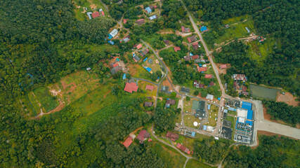Aerial drone view of rural settlements area at Jasin, Melaka, Malaysia