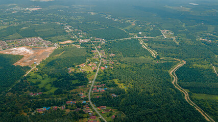 Aerial drone view of vilage area at Jasin, Melaka, Malaysia