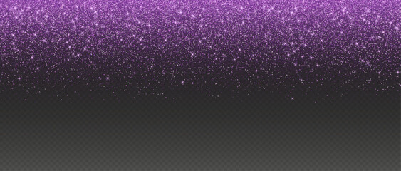 Purple glitter rain, falling magic violet sparkles, shiny fairy star dust, bright colorful confetti. Vector illustration.
