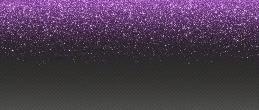 Purple glitter rain, falling magic violet sparkles, shiny fairy star dust, bright colorful confetti. Vector illustration.