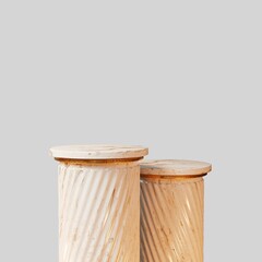 Marble column as a stand for the exhibition of goods. Presentation of luxury brands. Stylish exhibition column. 3d rendering.