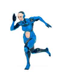 super cyborg girl is running fast like a hero