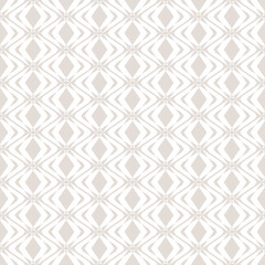 Vector seamless pattern. Subtle ornamental background, repeat geometric tiles, diamond grid. Abstract beige and white ornament texture. Elegant design for decor, fabric, textile, furniture, wallpapers