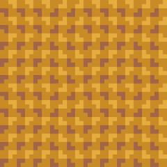 Vector geometric seamless pattern. Ethnic tribal style ornament. Abstract graphic background with squares. Simple embroidery texture. Plaid pattern. Yellow and brown color. Repeat retro vintage design