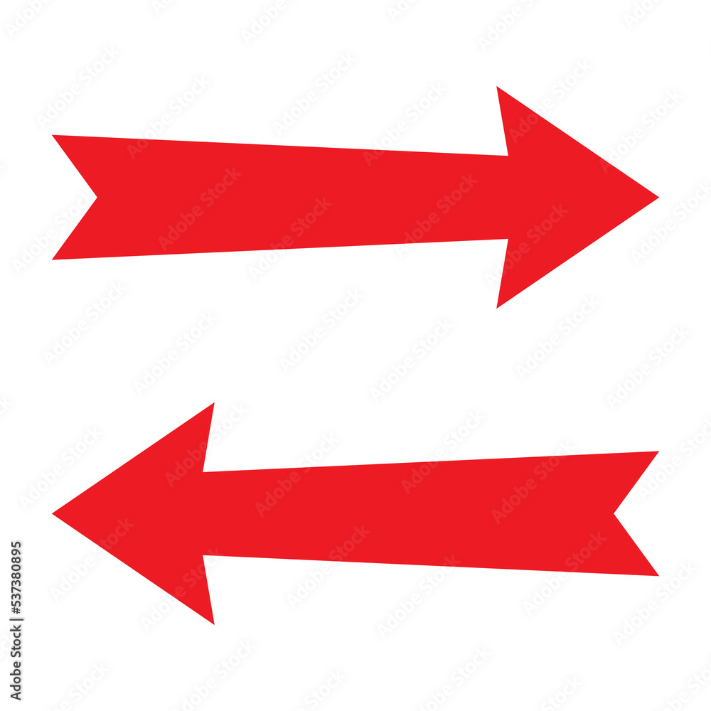 Poster red arrow sign icon. left and right direction pointer. next and previous button. navigation symbol.