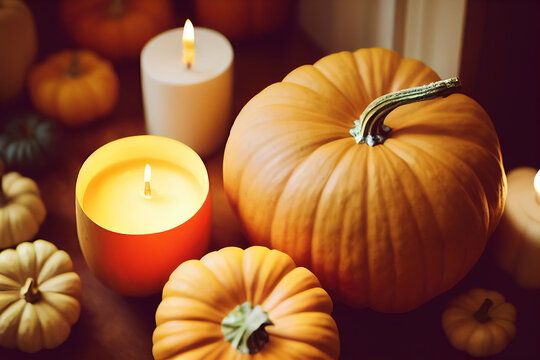 Beautiful Halloween Scenery With A Pumpkin And Candles