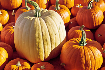 Harvested orange pumpkins background. Can be used as banner