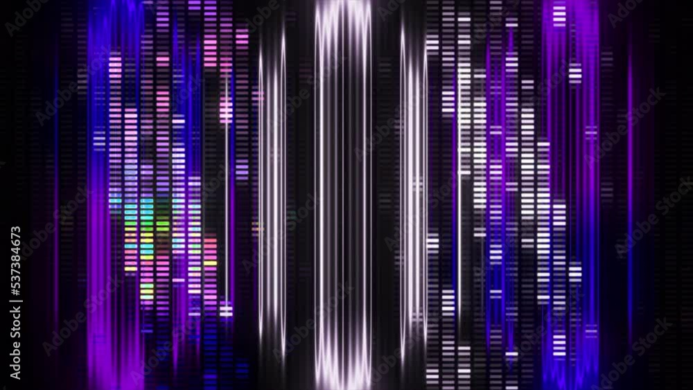 Poster green and purple lines on a black background. motion.bright multicolored light in different sections