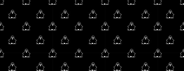 Seamless Halloween-themed drawing with ghosts, ghosts, black and white