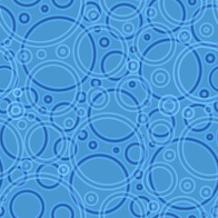 Geometric poa seamless pattern of random arranged azure rings with dots texture on light blue background.Round shapes halftone point endless wallpaper.For textile,wrapping paper,fashion fabric print - obrazy, fototapety, plakaty