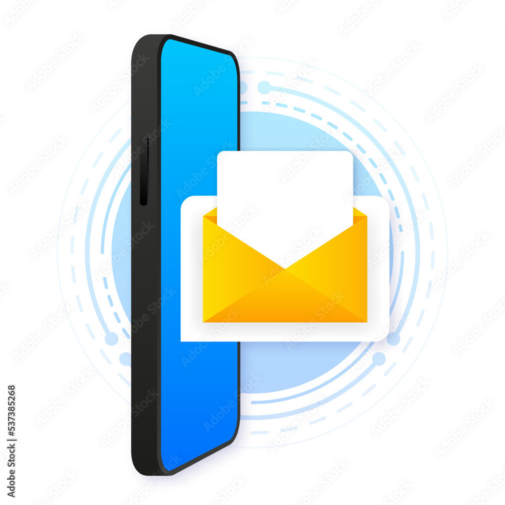 Poster unread email notification. new message on the smartphone screen. online messaging concept. vector il