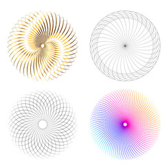 Set design element circle. Isolated bold vector colors  golden ring from. Abstract glow wavy stripes of many glittering swirl created using Blend Tool. Vector illustration EPS10 for your presentation