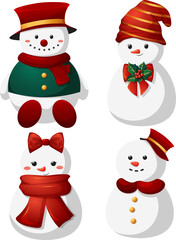 Set of cute snowmen in cartoon style isolated. Family of snowmen for children
