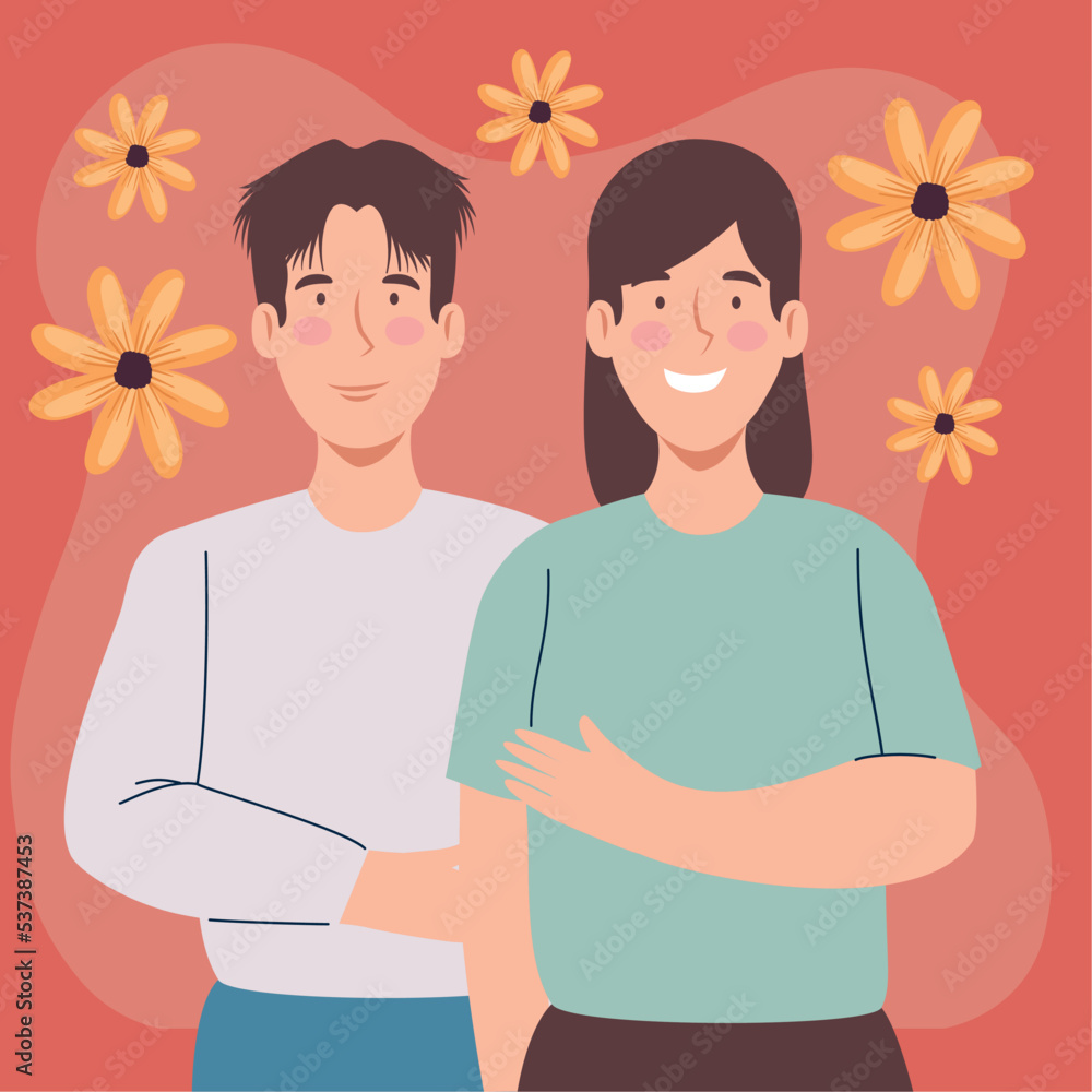 Sticker korean couple with yellow flowers