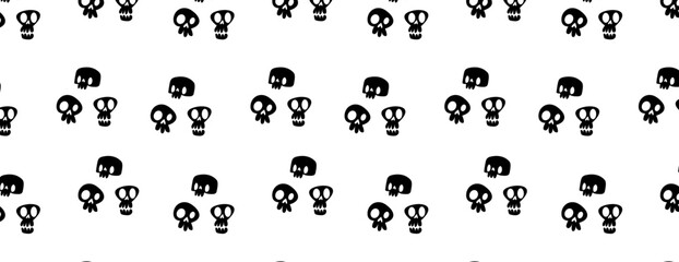 Seamless Halloween drawing with skulls on a white background
