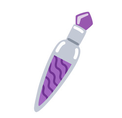 Magic potion in glass bottle, magical elixir, alchemical beverage, poison. Witchcraft and alchemy. Hand drawn flat vector illustration.