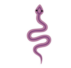 Magical mystical snake. Violet reptile. Witchcraft symbol, graphic element. Cartoon hand drawn illustration.