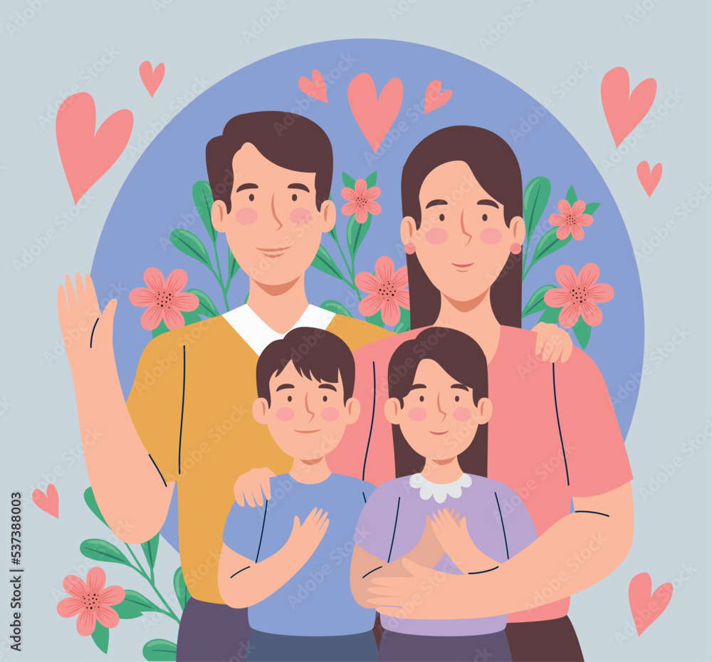 Poster korean parents with kids and hearts