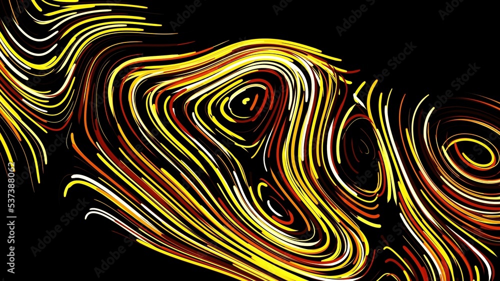 Poster abstract creative bg with curled lines like yellow trails on surface. lines form swirling pattern li