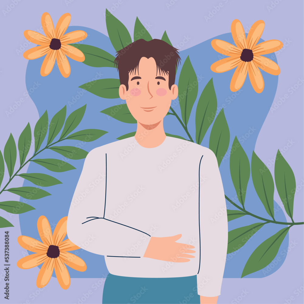 Poster korean man with flowers