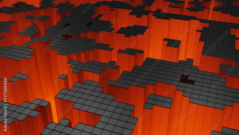 Poster 3d puzzle blocks background. design. surface with transforming blocks, representation of retro game.