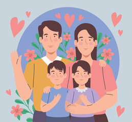 korean parents with kids and hearts