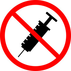 Prohibited syringe icon. No vaccination sign.