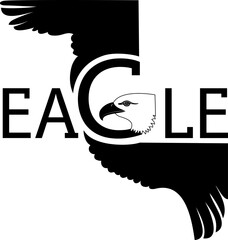 Word "Eagle" is written. Logo. The letter G is depicted as the head of an eagle, with the wings drawn next to it. The illustration is in black and white. Stock vector illustration