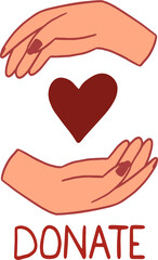 The concept of charity is heart in hand. Fundraising. Donate help.