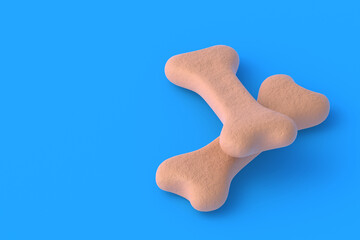 Two dog food bones. Luxury canine nutrition. Healthy snack for pet. Toy for animal. Copy space. 3d render