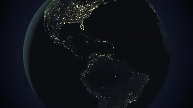Seamless looping animation of the earth at night zooming in to the 3d map of Guatemala with the capital and the biggest cites in 4K resolution