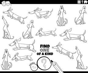one of a kind task with funny cartoon dogs coloring page