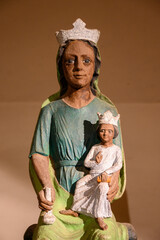 Statue of the Virgin Mary with Infant Jesus. Part of exposition in the Benedictine Abbey of Saint...
