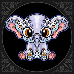 Colorful cute elephant cartoon mandala arts isolated on black background