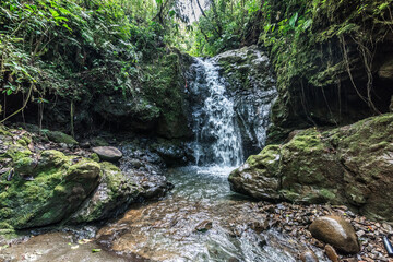 Waterfall on Cerro Bravo in the middle of the forest. Venice, Antioquia, Colombia.