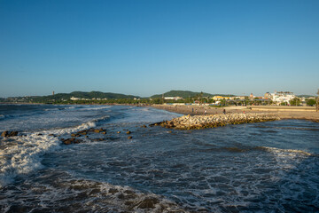 Natural landscape on the beach with beautiful blue sky. Puerto Colombia, Atlantico, Colombia. 