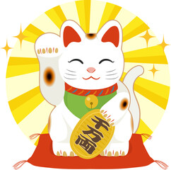 招き猫ワンポイント金運_ベクターイラスト