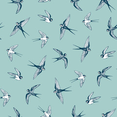 swallow bird vector seamless pattern.